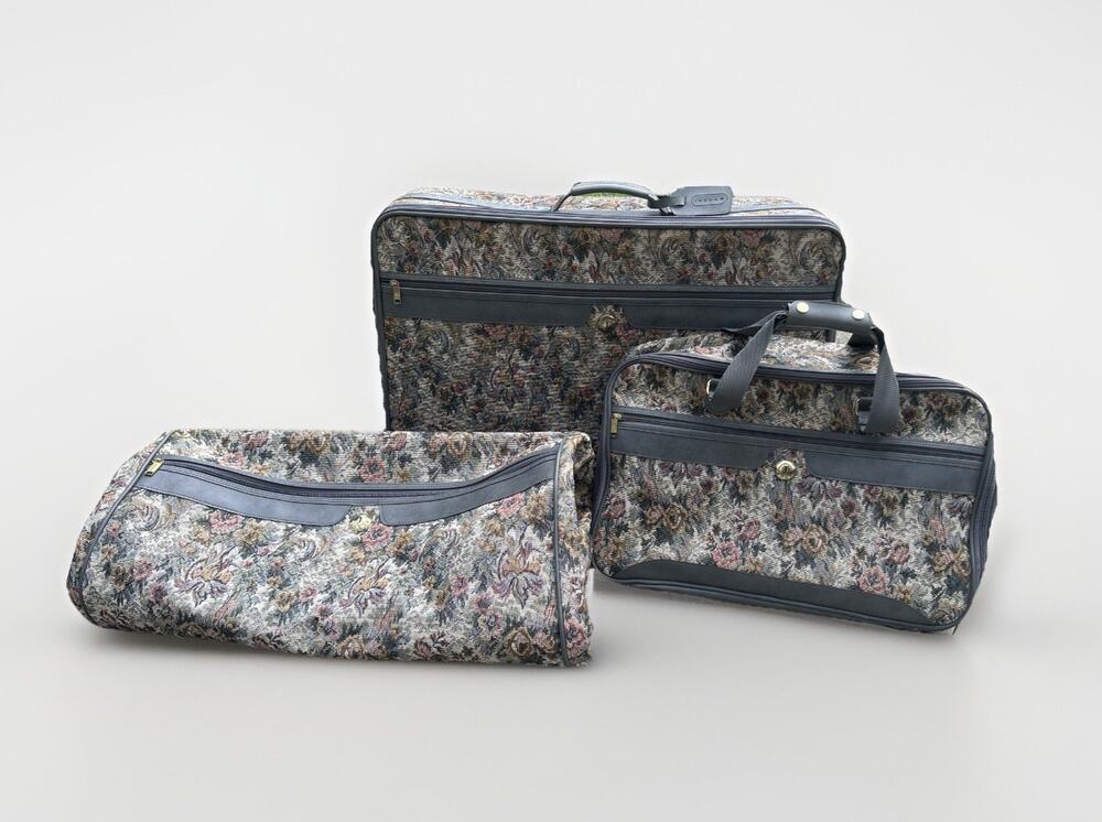 Vintage Jaguar Luggage Tapestry 3 Piece Set Floral JC Penny Carry On Garment